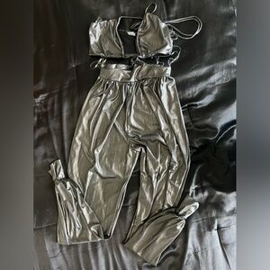 Dark silver. Chrome like color jumpsuit.